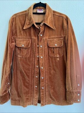 BRITTANIA SPORSTWEAR 70s Velveteen-Cord Snap Button-Up Shirt Shacket Brown XL